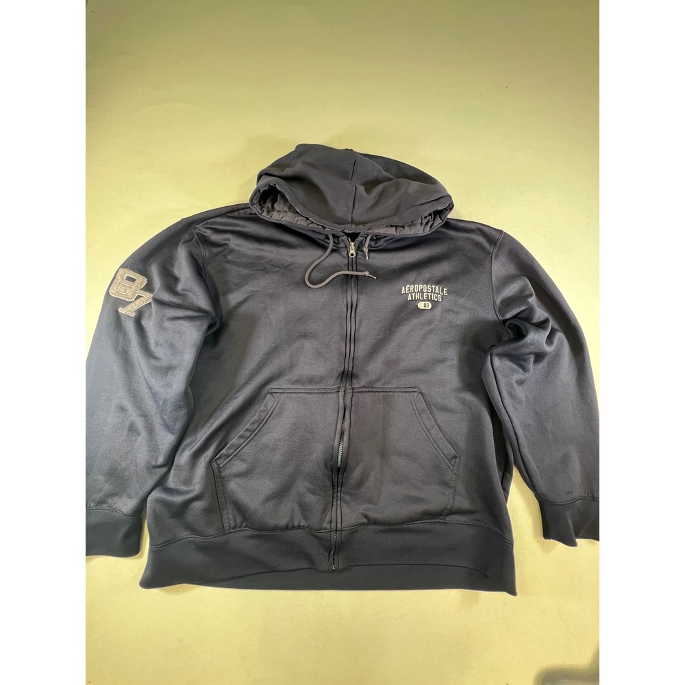 Aeropostale Athletics 87 Mens Full Zip Hoodie Navy Blue Performance Sweatshirt